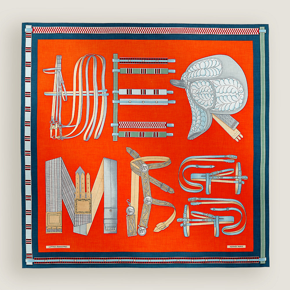 Lettres Equestres shawl 140 - Red | Hermès UK